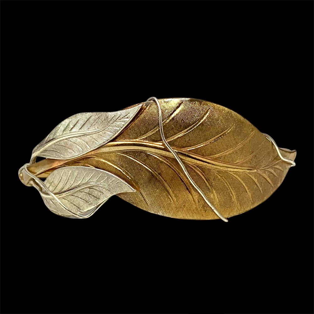 Vintage Unique Soldered Brass Wire Leaf Modernist Cuff Bracelet